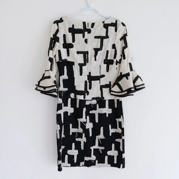 Autumn Adeigbo Giada Dress Cream & Black Bell Sleeve Midi Dress  2 - Picture 8 of 13